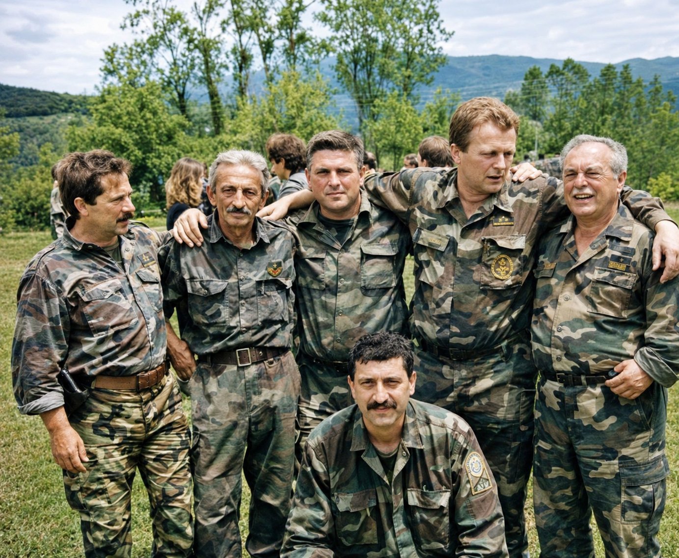 Zapovjedništvo 3. bojne Brinje, lipanj 1992. godine, ispred doma u Prozoru